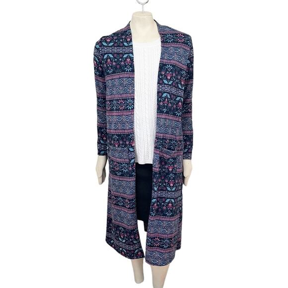 AGNES & DORA Bohemian Printed Open Duster Cardigan with Pockets SZ 8 - Picture 2 of 11